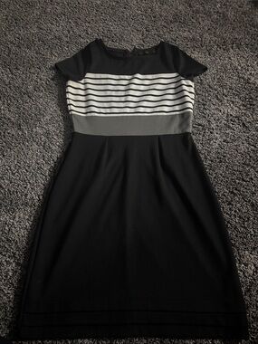The Limited Black, White & Gray Striped Midi Sheath Dress